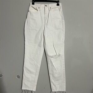 Madewell The Mom Jean White Ripped High-Waisted Straight Leg Jeans‎ Size 25